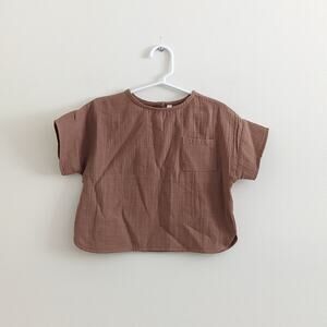 NWT Quincy Mae Woven Boxy Top Size 2/3 Clay Pocket Gauze 100% Organic Cotton